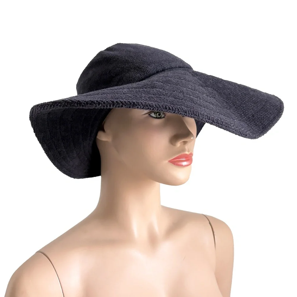 Vintage Norma Kamali for Stetson Hat Wide Brim Floppy Navy Terry Cloth HTF OS